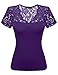 Zeagoo Womens Floral Lace Top Fitted Casual V Neck Short Sleeve Blouse,Purple, Large