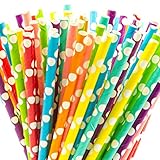 200 Pack Biodegradable Paper Straws | 8 Unique Colors | Polka Dot Drinking Straws | Bulk Paper Straws for Juices, Shakes | Perfect for Party Decorations