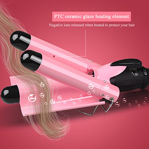 3 Barrel Curling Iron Wand 1 Inch Hair Waver Curling Iron Temperature Adjustable Hair Crimper Ceramic Hair Curling Iron Heats Up Quickly Beach Waver Triple Barrels Hot Tools with LCD Display