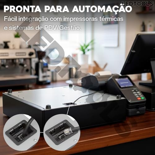 Caixa de Dinheiro Gaveta Registradora Preta Noteiro Moedeiro Abertura Automática e Manual com Chave Reforçada