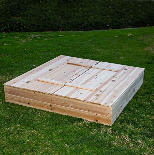 Be Mindful | 50" x 48" Solid Wood Sandbox with Lid and Bench Seat