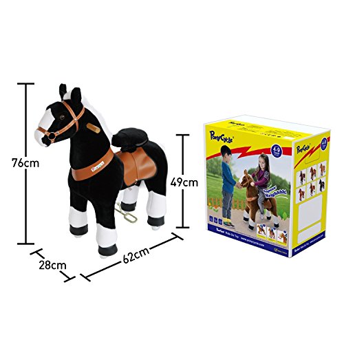 PonyCycle Official Ride On Black Horse with White Hoof No Battery No Electricity Mechanical Horse White & Black Small for Age 3-5 - Thumbnail 4