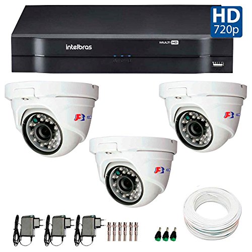 Kit 03 Câmeras de Segurança Dome Hd 720p Focusbras + Dvr Intelbras Multi Hd + Acessórios