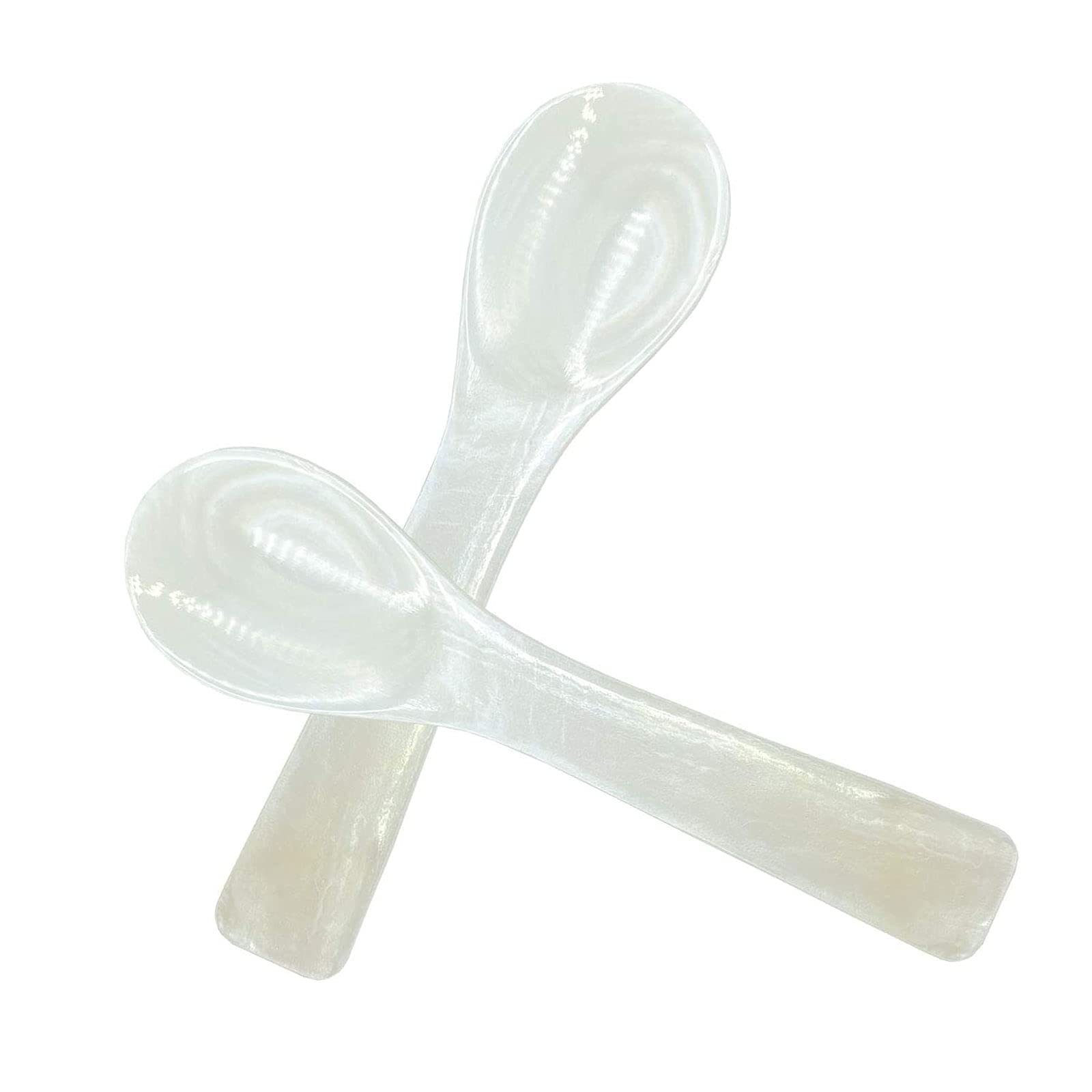 HRASY Pack of 2 Handmade Caviar Spoons Mother of Pearl MOP Caviar Spoon W Round Handle 3.7 Inches, White