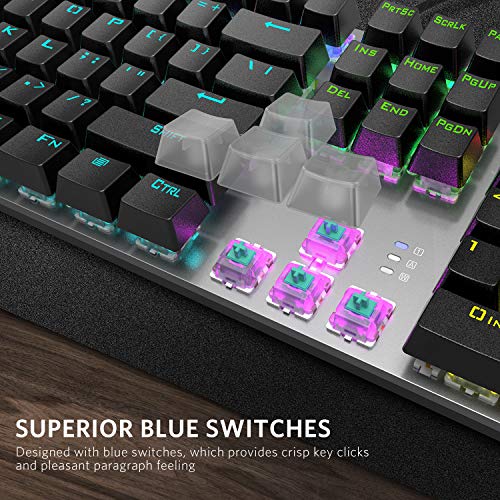 Fiodio Mechanical Gaming Keyboard, Fantastic LED Rainbow Backlit Wired