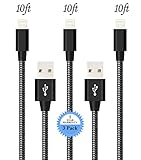 LOVRI 3pack 10ft Nylon Braided Charging Cable Cord 8Pin Lightning to USB Cable Charger Compatible with iPhone 7/ 7 Plus/6/6s/6 plus/6s plus, iPhone 5/5s/5c,iPad, iPod and More (Black Gray)