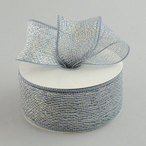 2.5" Wide Poly Deco Mesh Wired Ribbon Standard Foil Metallic Platinum Solid 25 Yards Perfect For Making Bows, Accentings Wreaths & Wrapping Floral Arrangements / Gifts Waterproof, Durable & Reusable
