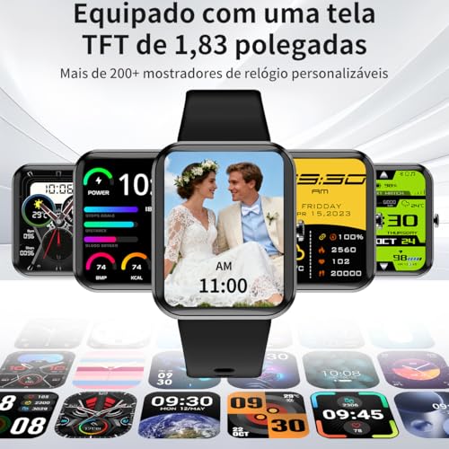 PEJE Smartwatch HXW06,Tela TFT HD de 1,83" Ecrã tátil e Ai,Feminino e Masculino,123 Esportes,IP68 à rova d'água, Chamada Bluetooth, Compatível com Android iOS （Pulseira em aço dourado）
