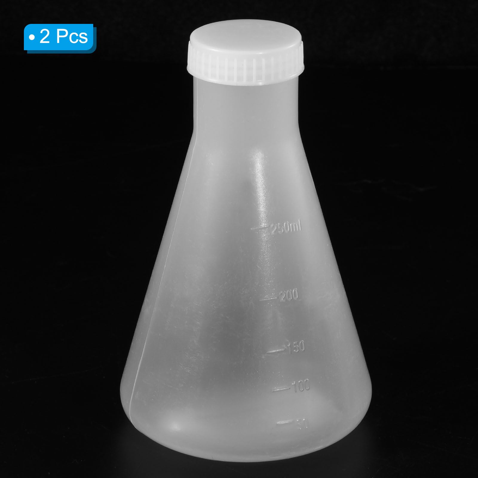 PATIKIL 250ml Plastic Erlenmeyer Flask With Screw Caps, 2 Pack Narrow