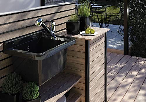 VBChome Ausgussbecken mit Armatur 59 x 34 x 21 cm Schwarz Spülbecken Waschtrog mit Überlauf Waschbecken für Gewerbe… – Bild 6