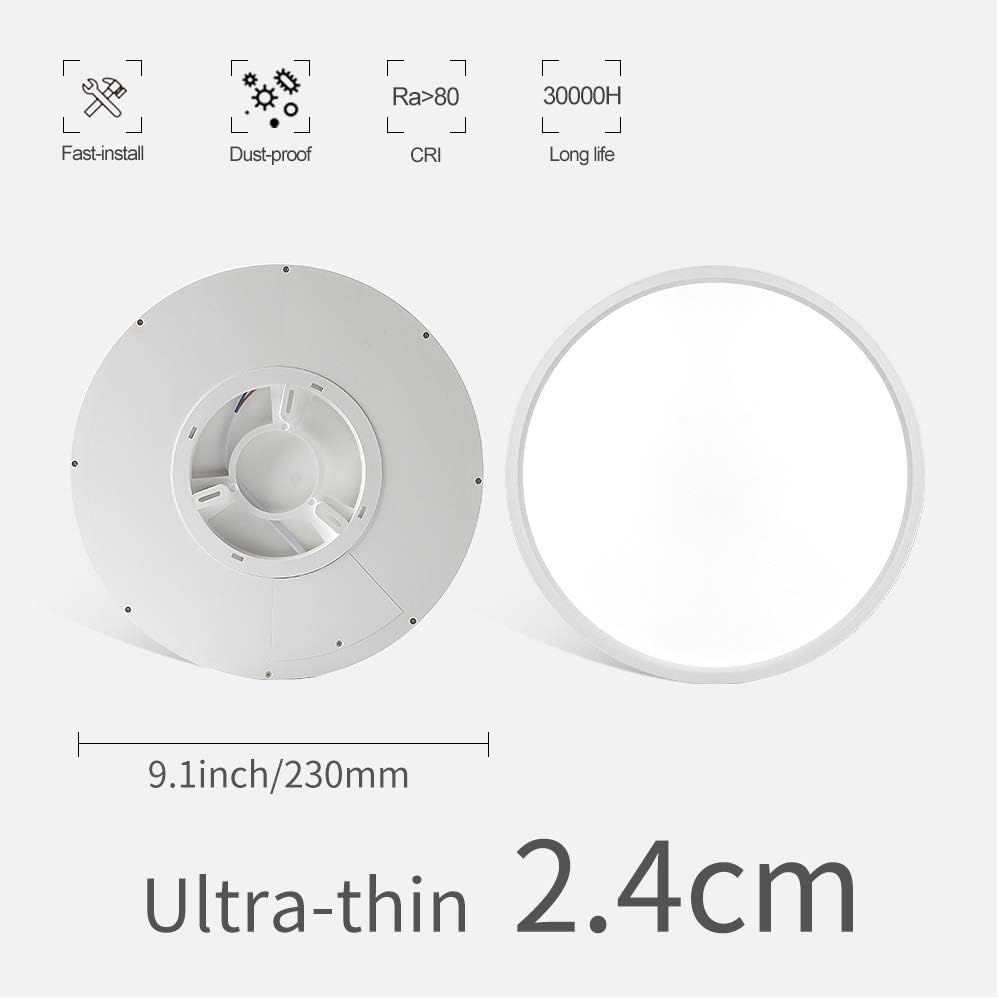 LVL LED Ceiling Light 18W 1650lm Natural White 4000K Round D230mm Modern Surface Mount Ceiling Lamp for Living Room Hallway Kitchen Bedroom - Image 3