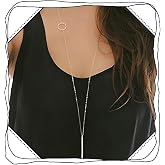 Fdesigner Leiothrix Long Pendant Necklace Silver Bar Necklaces Jewelry Y-Chain Circle Round Necklace for Women and Girls (Silver)