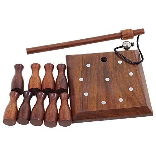 Bar Skittle Bowling Set 8" Pole Height Classic Wooden Indoor Board Game Handcrafted Group Playing Game Family Fun