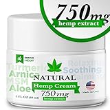 Hemp Cream Pain Relief, Organic Formula, for Arthritis, Psoriasis, Eczema, Sciatica, Neck, Back and Knee Pain, Contains Arnica, MSM, EMU Oil, Non-GMO- 750mg Extract, 2 oz
