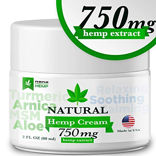 Hemp Cream Pain Relief, Organic Formula, for Arthritis, Psoriasis, Eczema, Sciatica, Neck, Back and Knee Pain, Contains Arnica, MSM, EMU Oil, Non-GMO- 750mg Extract, 2 oz