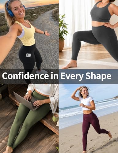 CAMBIVO Women's Long Sports Leggings, High-Waist Sports Trousers with Mobile Phone Pocket, Leggings with Mobile Phone Pocket, Yoga Trousers, Tights Opaque for Sports, Leisure, Fitness