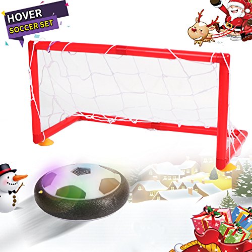 Kids Toys Air Power Soccer Football Goal Set Disk Training Ball Hover Ball with 2 Gates for Kid Boys Girls Gifts Indoor Outdoor Game with LED Lights