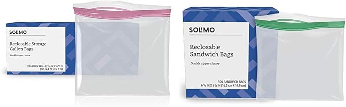 Amazon Brand - Solimo Gallon Food Storage Bags, 120 Count & Sandwich Storage Bags, 300 Count