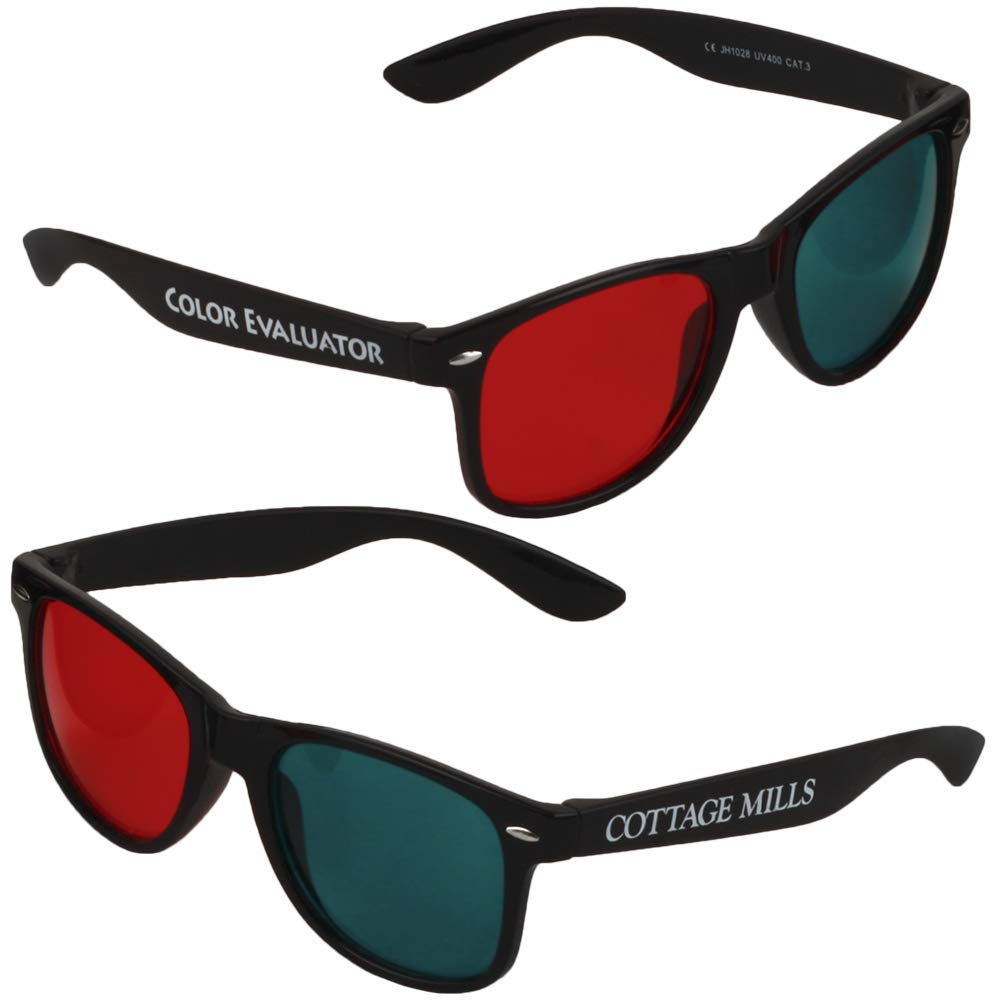 Cottage Mills Color Evaluator Glasses - Red & Green Lenses - Cover or Close One Eye to See Your Projects Color Value (Gray Scale) and Get The Right Contrasts - 2 Pack