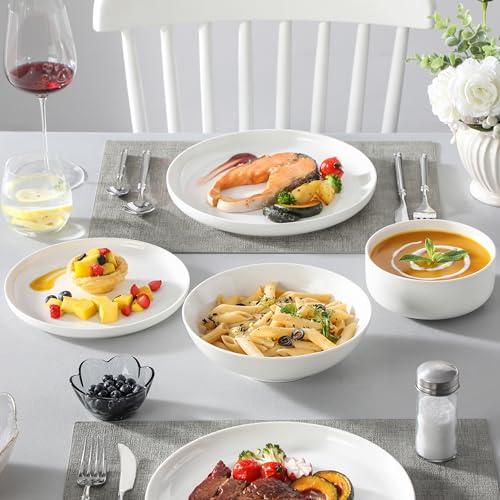 Geschirrset 6 Personen, LUNA 24-tlg Tafelservice aus Weißem Porzellan, Modernes Geschirr Set mit je 6 Speiseteller, Dessertteller, Suppenteller und Müslischalen