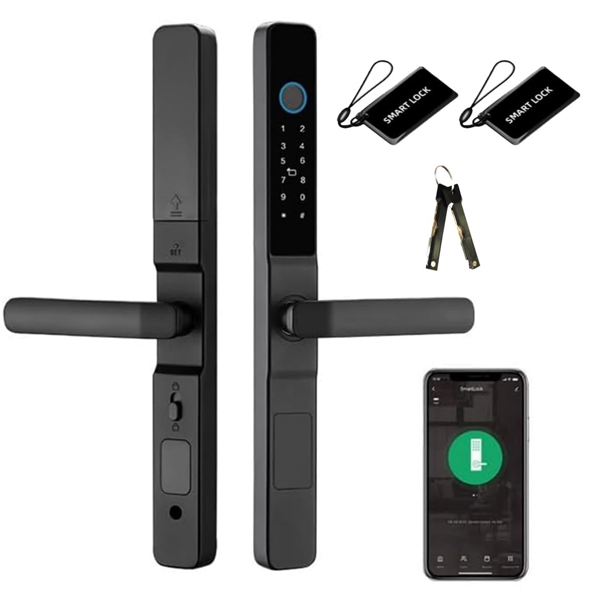 Photo 1 of wisuwore WiFi Keyless Door Lock, Tuya APP Keyless Entry Door Lock, Keypads Door Locks with Handles, Black Broken Bridge Aluminum Door Lock for Indoor and Outdoor Use