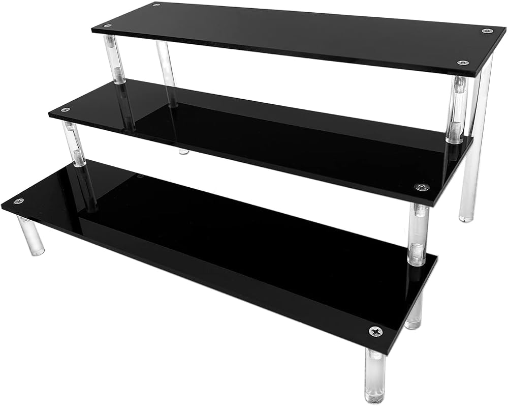 AZEAM Acrylic Riser 3 Tier Black Display Stand Large Perfume Cupcake Amiibo