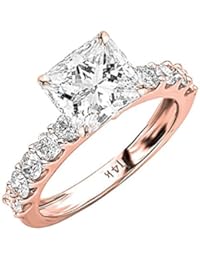 2 Carat 14K White Gold Classic Side Stone Prong Set GIA Certified Princess Cut Diamond Engagement Ring w/a 1 Ct J-K Color SI1-SI2 Clarity Center