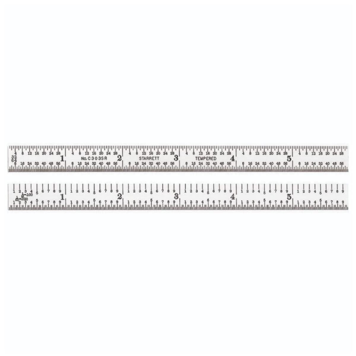 Starrett C303SR-6 Semi-Flexible Steel Rule With Inch Graduations, 3R Style Graduations, 6" Length, 3/4" Width, 1/50" Thickness