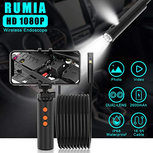 DualLens Wireless Endoscope Camera, 2MP HD WiFi Borescope Inspection