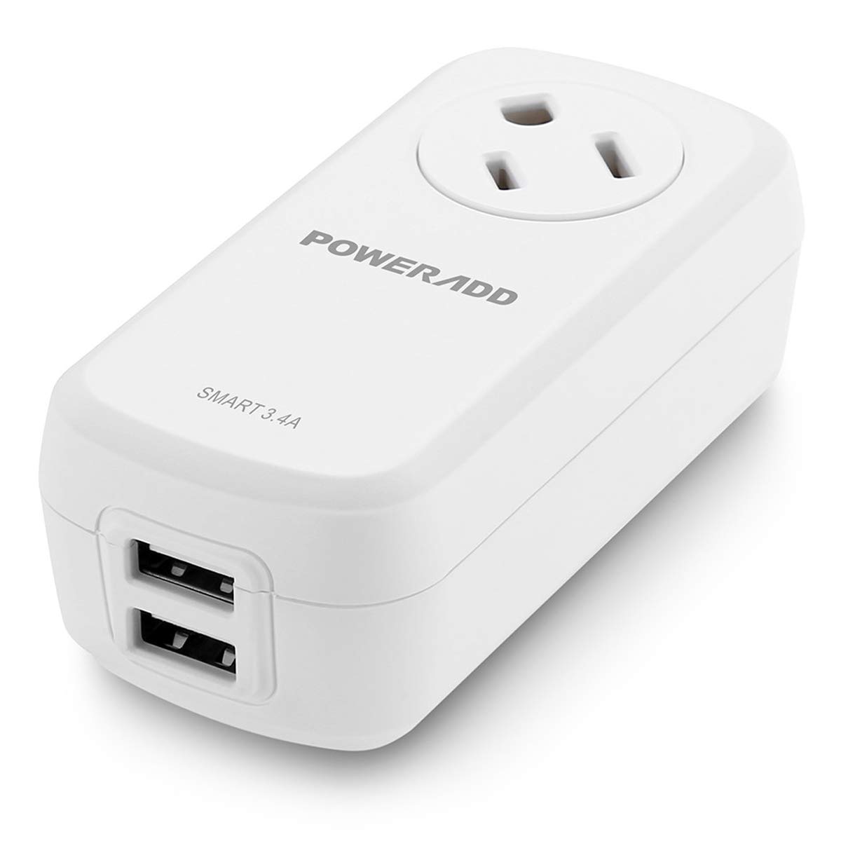 [UL Listed] Poweradd Portable 360 Degree Swivel Outlet Surge Protector 100-240V with 2-Port 3.4A USB Wall Charger, 15A/1875W - White