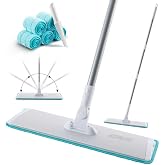 JOYMOOP 18 Inch Dust Mop for Hardwood Floors, Grey-White Heavy Duty Industrial Wet Dry Mop with Telescopic Handle and Microfiber Mop Head, Includes 5 Microfiber Pads