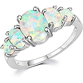 CiNily Sterling Silver Gold Plated Created White/Blue/Orange/Pink Fire Opal Ring for Women Jewelry Gemstone Ring Size 5-12
