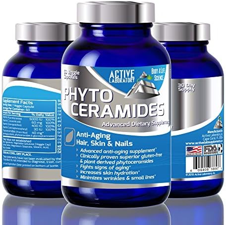 Best Phytoceramides for Anti Aging with Vitamin A, C and D - Best Supplement for Anti Aging Skin, Hair, Nails Rejuvenation - All Natural Rice Based Ceramides - Gluten Free - 40mg - 30 Day Supply