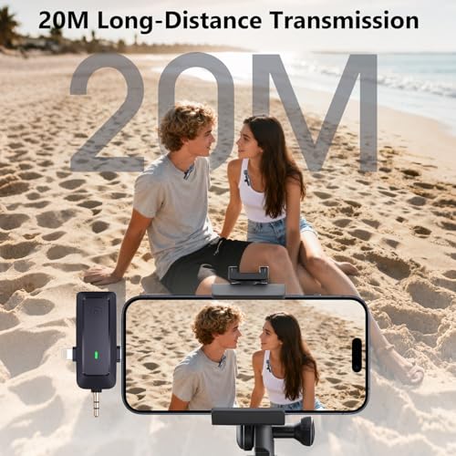 Wireless Lavalier Microphone for iPhone/Android/Camera/Computer - 4 in 1 Clip-on Microphone with Noise Reduction for Outdoor Vlogging, Interview, TikTok, Live Streaming,Video Recording
