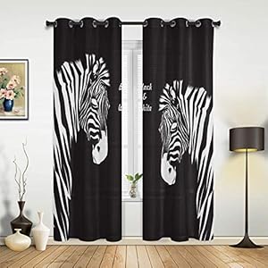 Cortinas opacas con ojales plateados, estilo nórdico de cebra negro