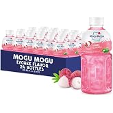 Mogu Mogu Lychee Juice with Nata de Coco (Coconut Jelly) &ndash; Fun &amp; Chewy Juice Drink, 24-Bottle Carton Pack, 10.82 fl oz Each