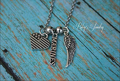 Proud Marine wife Necklace - Marine Angel wing - Marine mom - Marine girlfriend - Marines, military deployment Jewelry.