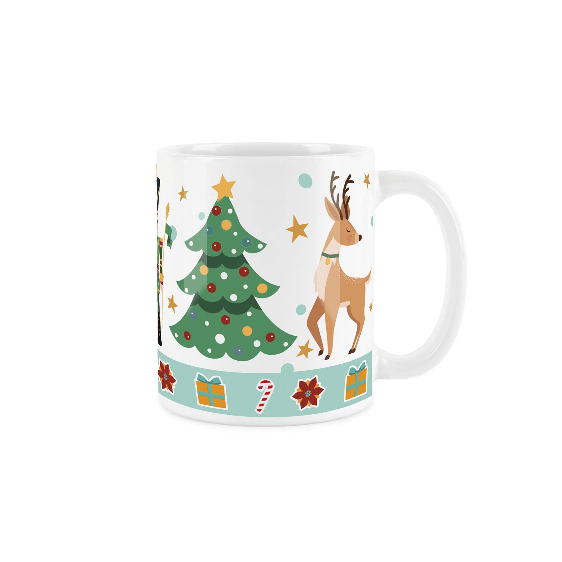 Purely Home Nutcracker & Reindeer Mug Green Design - White Christmas Festive Coffee/Tea Gift 11oz