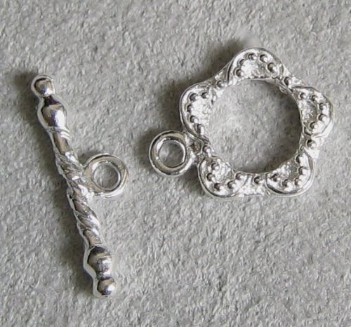 2 sets .925 Sterling Silver Garden Flower Toggle Clasp 12mm/Findings/Bright