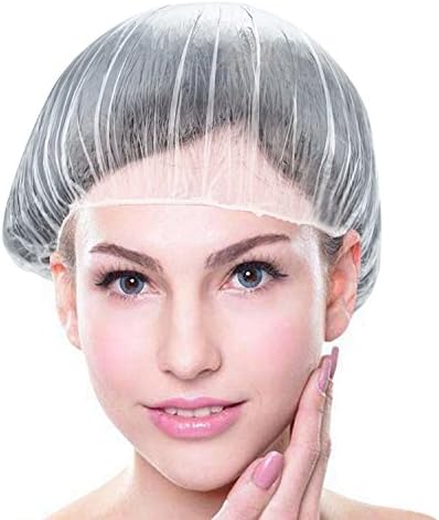 Shower Cap Bamyko Disposable Plastic Shower Caps 100 Pack for Bath, Perms, Coloring and Hair Salon - Clear