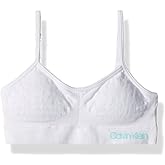 Calvin Klein Kids Girls' Seamless Wirefree Comfort Bralette Bra, White with Blue Logo, Medium