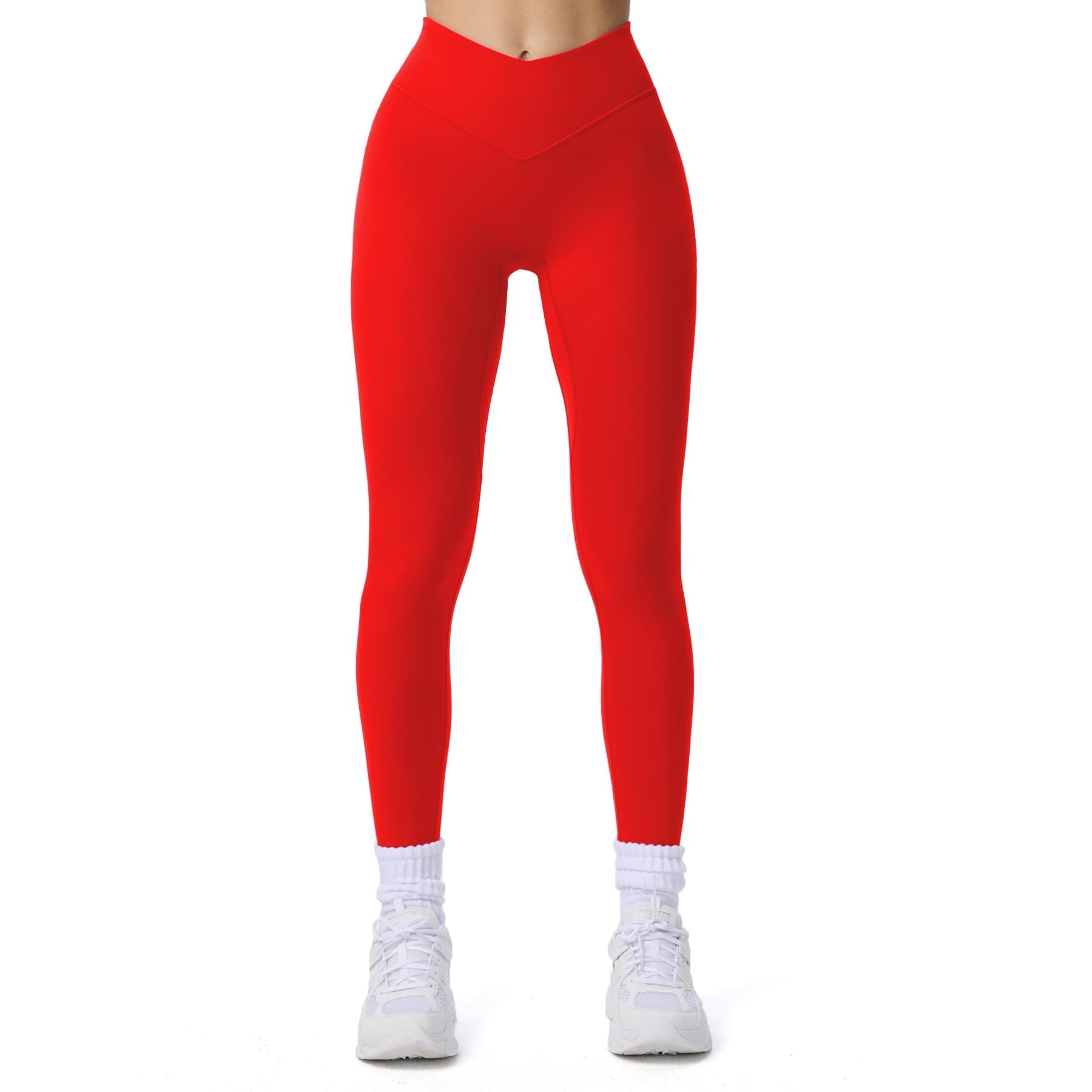 Photo 1 of Aoxjox Workout Leggings for Women Vanity V Waist High Waist Tummy Control Hidden Scrunch Athletic Gym Yoga Pants 26" (Racing Red, Large)