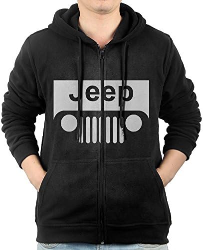 LuosisiJia Hoodie Sweatshirt Men's Jeep Logo Long Sleeve Zip-up Hooded Sweatshirt Jacket Black