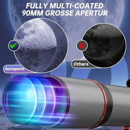 Aurosports Astronomical Telescope for Adults - 90mm Aperture 600mm Refractor Telescope Ideal for Beginners Portable Perfect for Travel and Stargazing