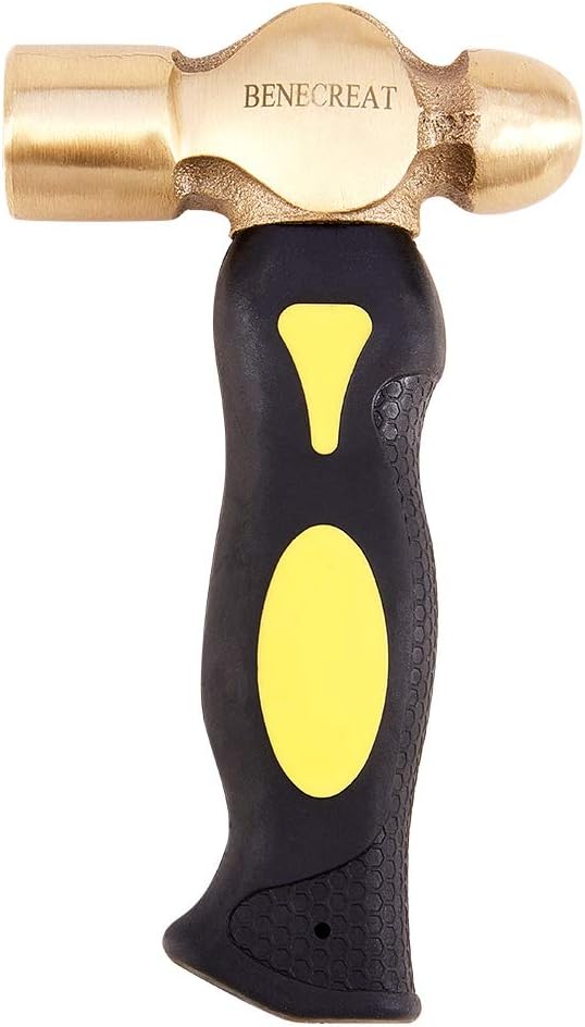 BENECREAT 1 Pound Brass Metal Stamping Hammer with Flat Mallet Head for Metal Smiting, Jewelry Making and Personalizing, 6.3 Inches Long