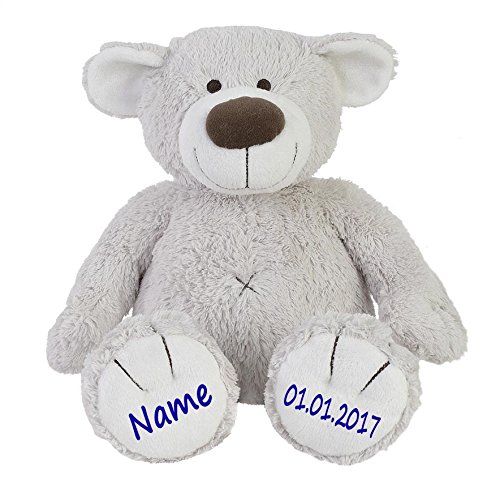 Elefantasie Stofftier Teddy Bär zartgrau Geschenk mit Namen und Geburtsdatum personalisiert 30cm – Bild 5