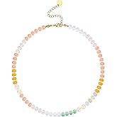 Saycute Colorful Beaded Necklace for Women,Boho Natural Stone Beach Necklace Rainbow Stone Choker Necklaces Summer Handmade Jewelry Gifts