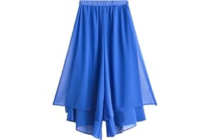 Angcoco Women's Loose Fit Double Layered Side Slit Chiffon Pants for Dance Training