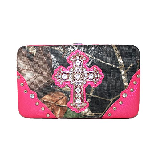 Rhinestone Cross Western Camouflage Women's wallet in 7 Colors (Hot Pink)