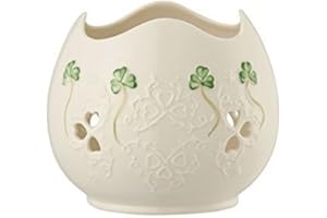 Belleek Shamrock Lace Pierced Votive, White, Porcelain, 4" x 3"